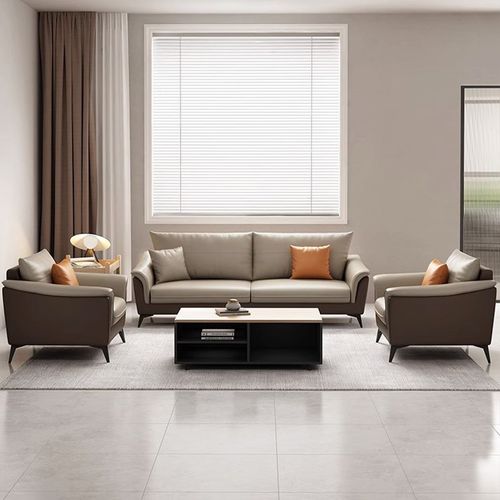 香尔特办公沙发真皮商务接待前台会客三人位简约现代茶几组合套装