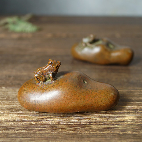 苏工实心铜创意鹅卵石香插香座香托茶宠复古镇纸文镇香道茶道摆件