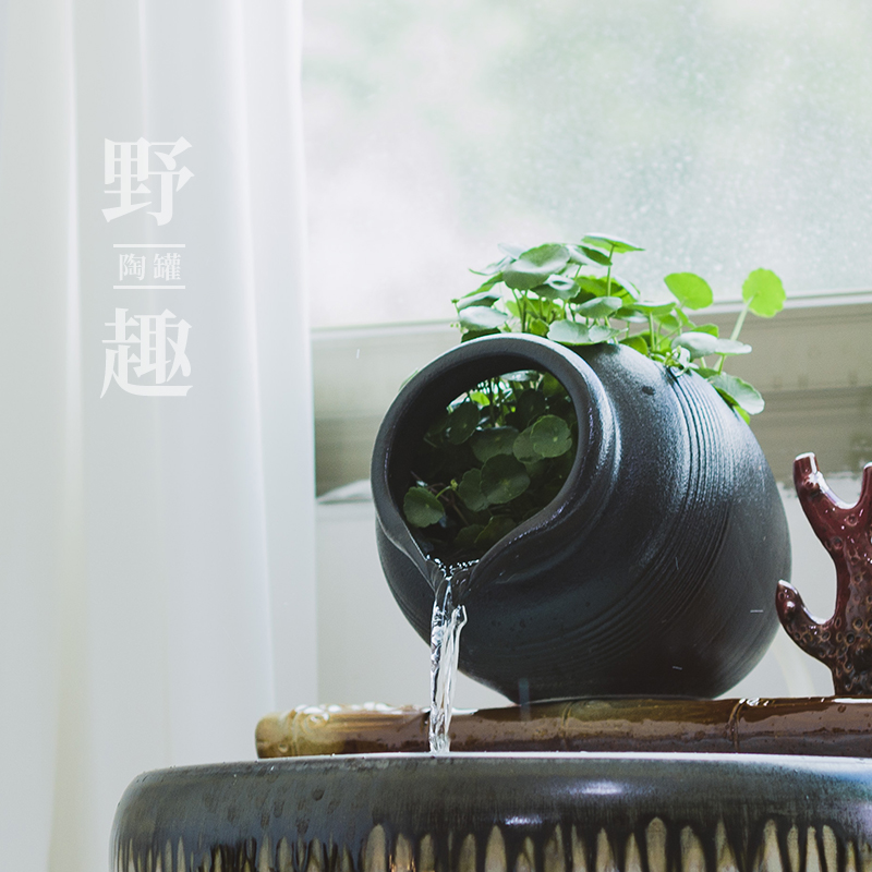 循环流水装饰陶瓷罐上开口水培阳台花园造景传统中式国风鱼缸配件