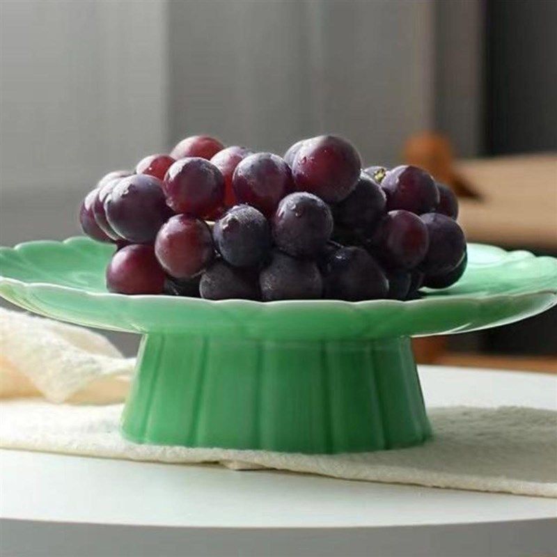 龙泉青瓷摆件供盘水果高脚蛋糕托盘莲花果盘10英寸干果盘家用陶瓷