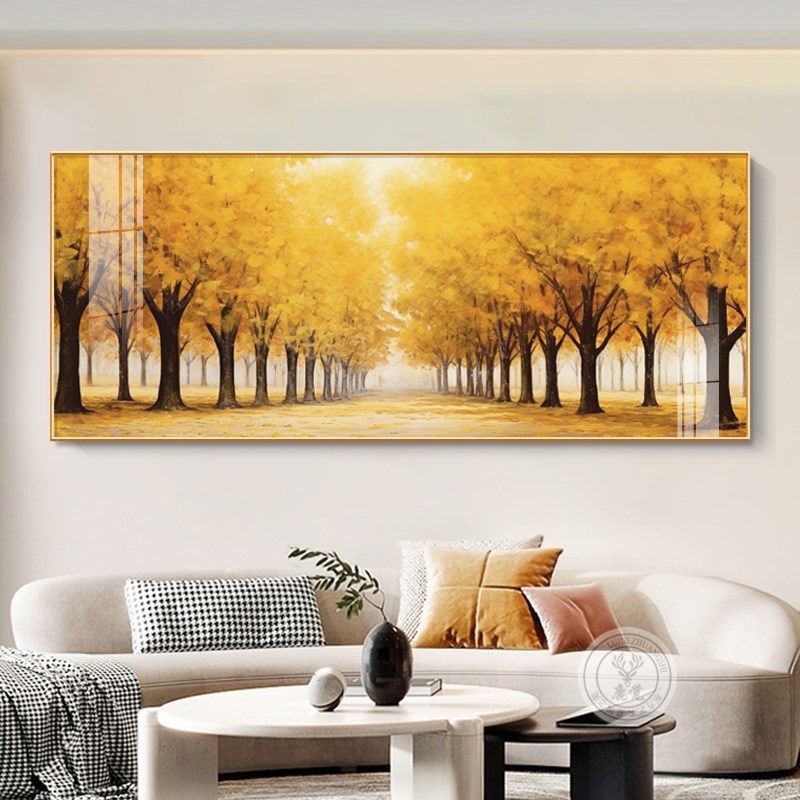 高级感风景油画挂画客厅东墙装饰画沙发后面O的背景墙画平面晶瓷图片
