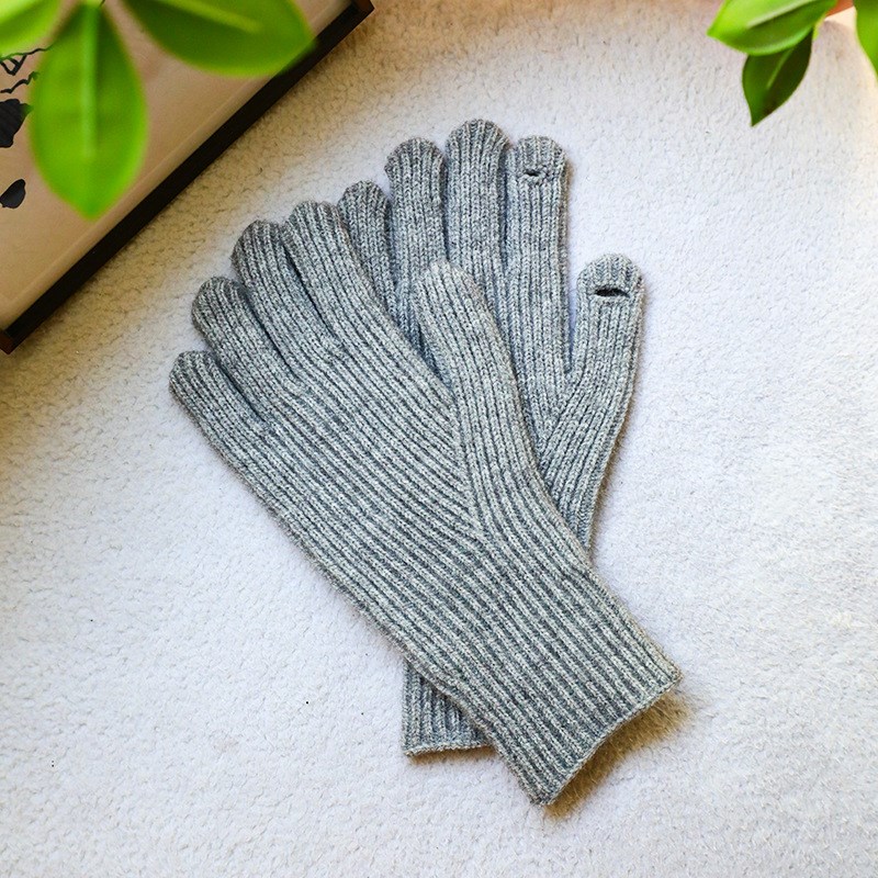 新款冬季保暖手套韩版百搭纯色触屏露指户外骑行手套针织保暖手套