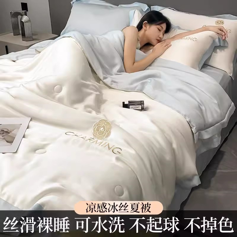 水洗真丝夏季冰丝空调被夏凉被202E4新款薄款被子被芯可机洗四件