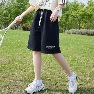 短裤夏季全棉松紧腰初中生少女装休闲运动服五分裤居家简约马裤子