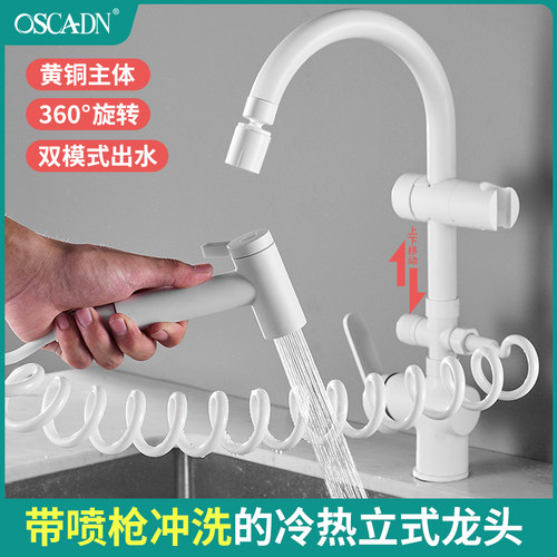 白色冷热阳台洗衣池拖把池水龙头带喷枪坐式水槽水池厨房龙头家用