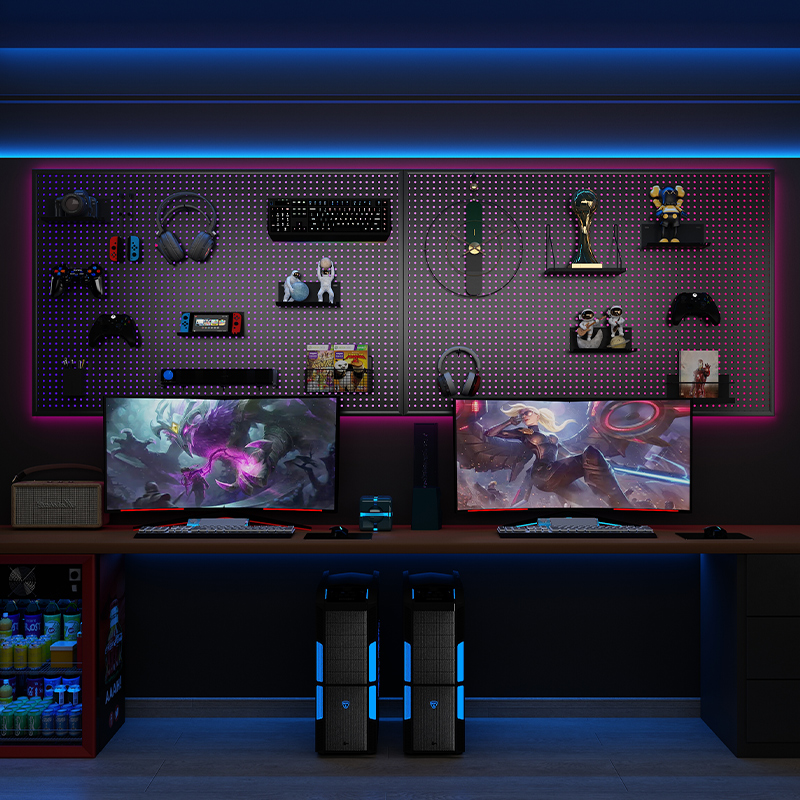 洞洞板免打孔桌面整理电竞房间万能挂板墙上置物架冲孔板入户玄关