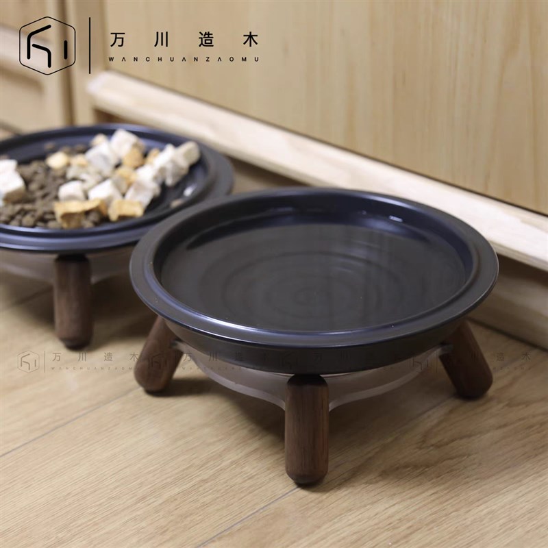 万川造木复古黑色猫狗大号宠物水碗粮碗分离设计加大配餐陶瓷碗