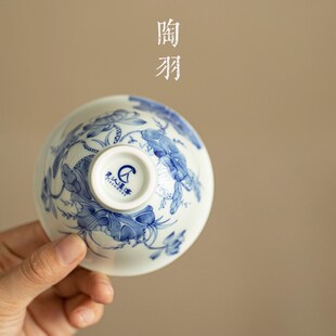 荷花主人单杯品茗杯陶瓷单个白瓷茶盏小号单只陶瓷功夫茶杯子茶具