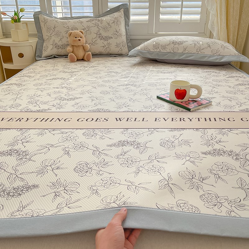 夏季冰丝凉席三件套可机洗学生宿舍单人床单空调床垫软席子床笠款