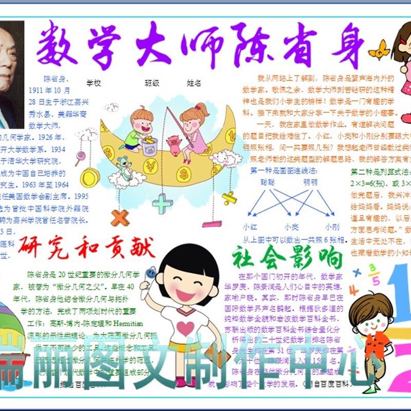 数学家陈省身描边涂色空白小报模板勾边填色手抄报板报简报+71x,商务/设计服务,设计素材/源文件,淘宝优惠券,粉丝福利购,淘宝优惠卷