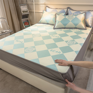 夏季高端床笠款冰丝凉席三件套可水洗折叠防滑加厚夏款空调软席子