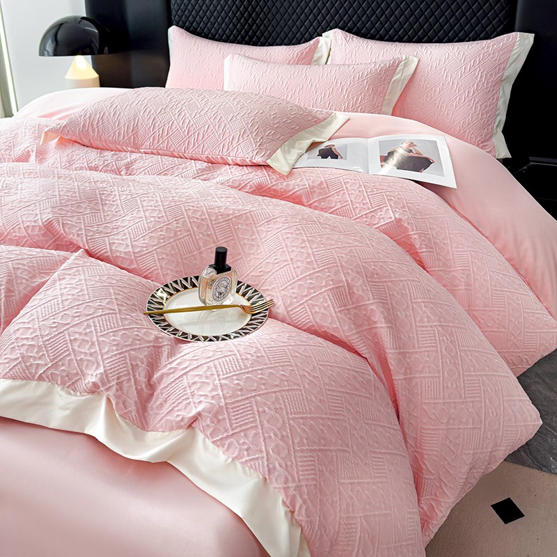 夏季冰丝四件套立体浮雕被套水洗真丝床单夏天轻奢风丝滑裸睡床品