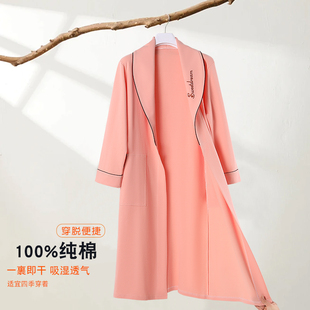 薄款 春夏季 纯棉男浴衣家居服 浴袍睡裙长款 夏天睡袍女士睡衣春秋季