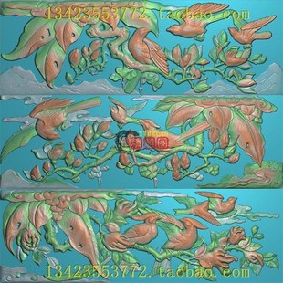 L精雕图灰度图扫描图深雕古建新款古建鸟花佛手百合芭蕉花鸟