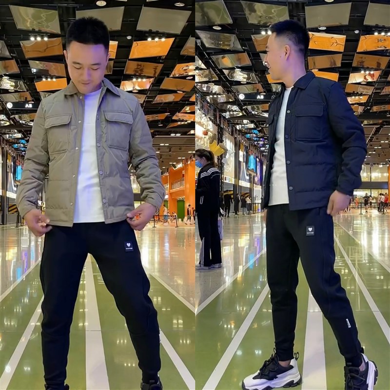 9901秋冬男士翻领轻薄衬衫羽绒服青年时尚休闲短款冬季衬衫领外套