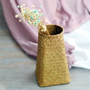 海草编花篮子非藤编小编织花盆干花筐桌面花器创意田园柳编插花瓶