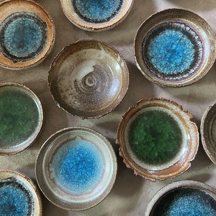 【三生器物】夏日新品壶承湖水蓝粗陶清透茶台杯垫