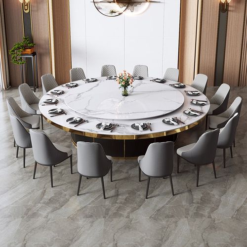 岩板电动大圆桌餐桌带转盘酒店饭店火锅包厢会所宴会饭桌带电磁炉