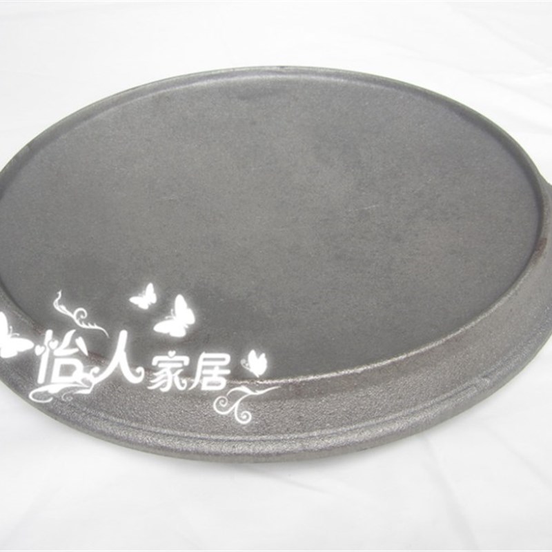 无图层韩式麦饭石铸铁锅盖烧烤盘铁板烧烤肉牛排烤锅烤炉特大43cm