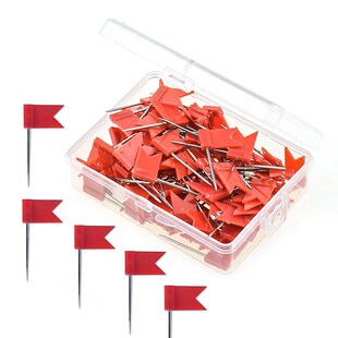 50/100只 红色旗帜钉彩色工字钉小红旗图钉地图标记软木钉固定钉