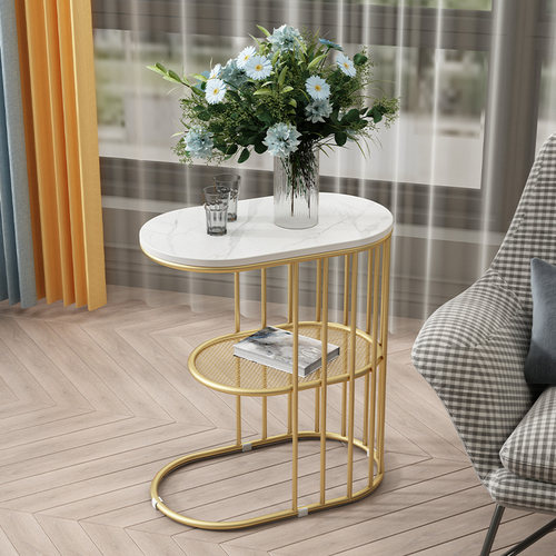 轻奢边几简约现代床头柜北欧圆桌子客厅沙发大理石小茶几角几边柜