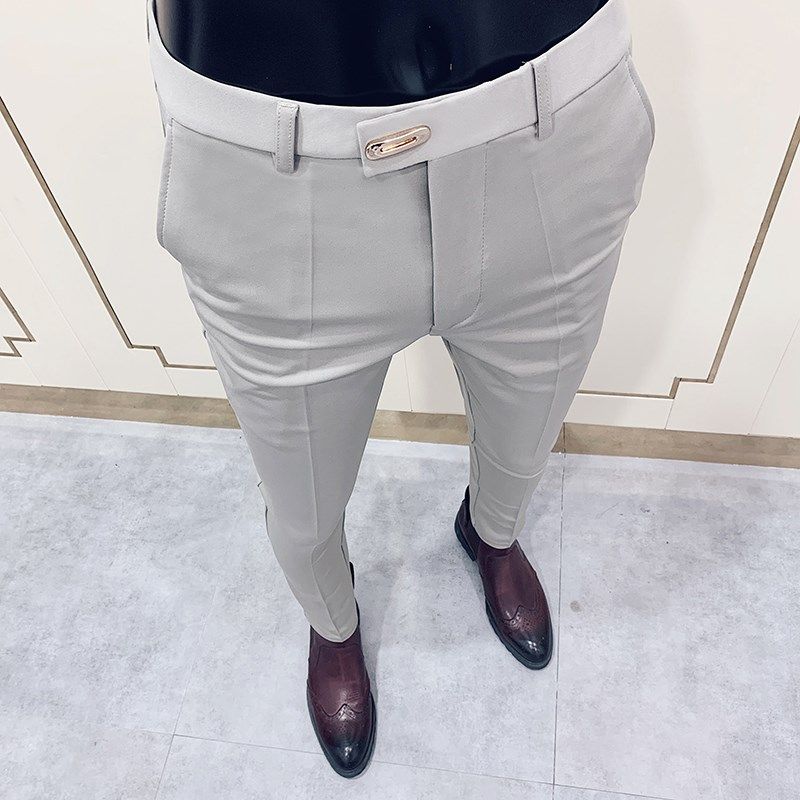 秋冬装高端修身小脚西裤男士韩版长裤发型师潮牌弹力九分休闲裤子