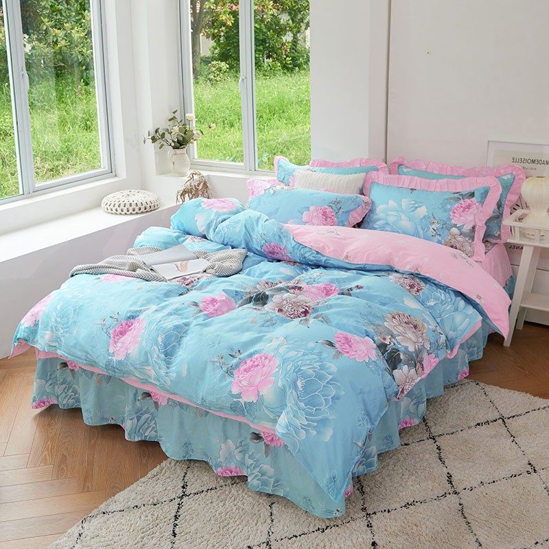 纯棉韩版床裙四件套全棉卡通被套床罩式床上用品春夏1.5/X1.8m床