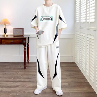 休闲运动套装男夏季潮牌帅气宽松短袖T恤长裤子青少年潮流两件套