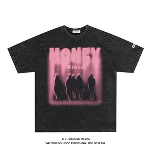 宽松半袖 亿万少年BUFU美式 情侣装 T恤男女夏季 上衣tee 街头水洗短袖