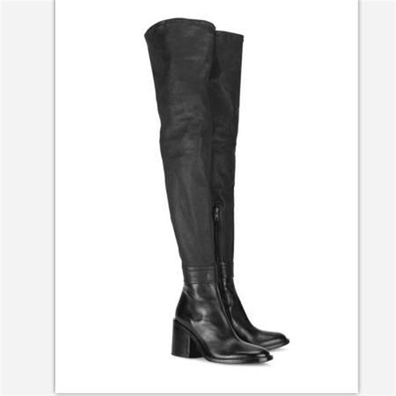 真皮通勤粗i跟过膝长靴35-46码定制女靴