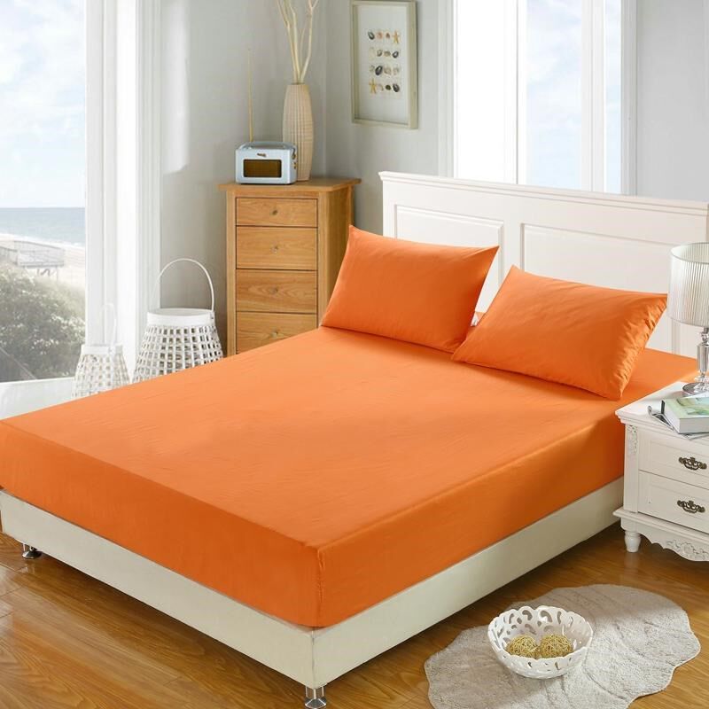 纯棉全棉纯色防滑床垫保护套床y笠床罩床垫罩床套1.8桔黄橘黄色
