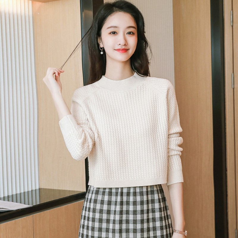半高领短款d毛衣女秋冬宽松高腰毛衣
