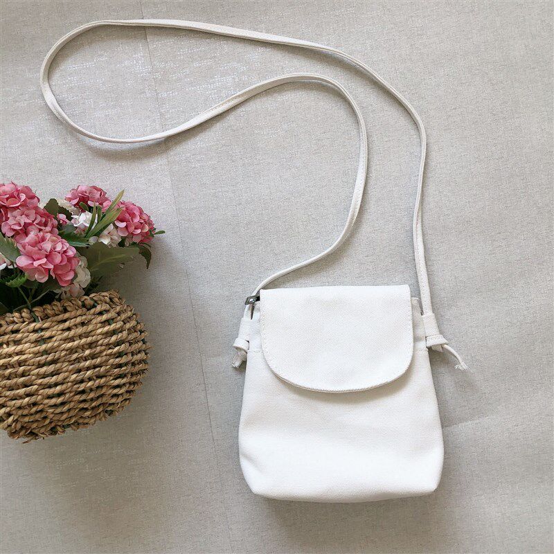 新款迷你帆布小包纯色小方包百搭斜挎手机包空白手绘女包学生单肩
