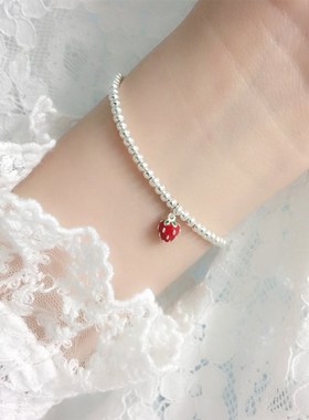 999纯银小草莓银珠亲子手链宝宝圆珠超细手串脚链小清新饰品女