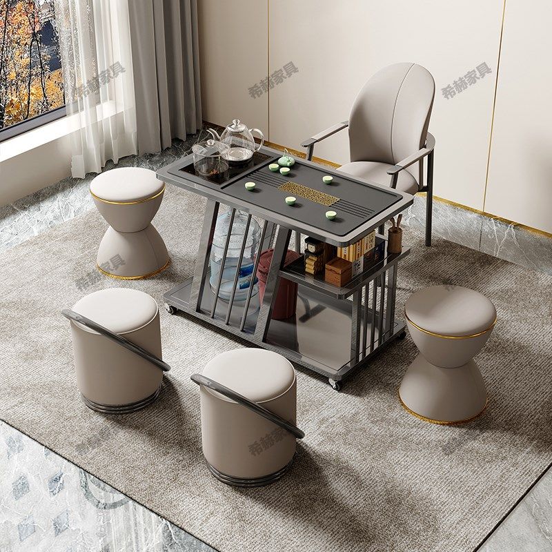 铁艺茶桌家用小茶台碳素钢一体茶水柜移动小茶车阳台小茶桌椅组合