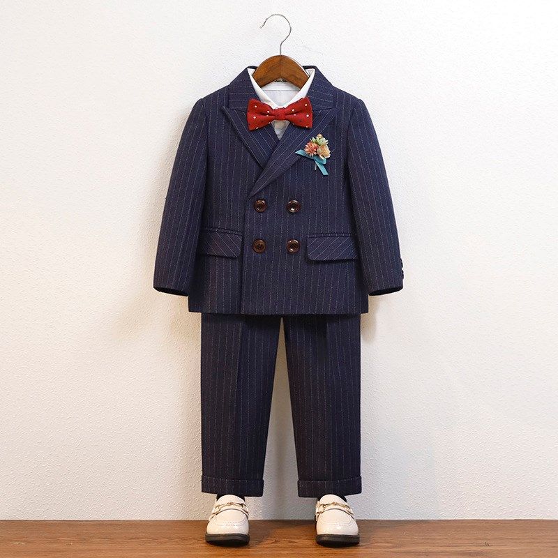 男童西装套装秋冬加绒表演男宝周岁礼服洋气英伦花童婚礼儿童西服
