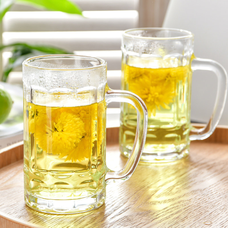 玻璃杯带把茶杯家用耐热牛奶杯果汁杯啤酒杯扎啤杯酒店茶楼喝水杯