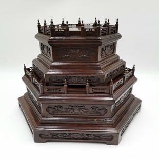 六边形佛像底座黑檀实木摆件花瓶奇石工艺品托架花盆底托