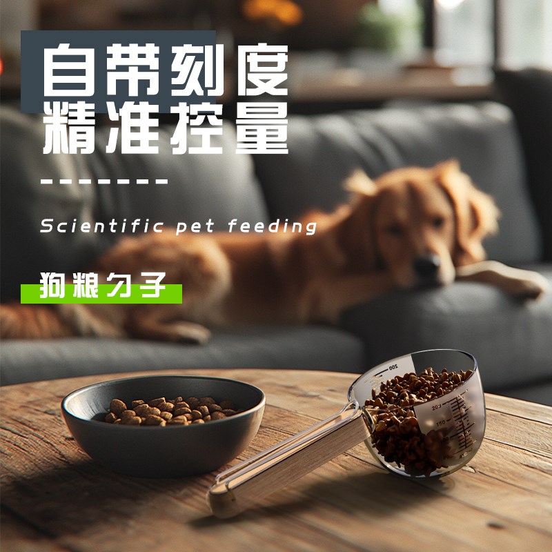 宠物粮勺带刻度猫咪勺子透明定量狗粮勺狗狗专用长柄可夹封口勺子
