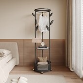 轻奢衣帽架落地卧室挂衣架可移动式 带轮衣架脏衣篓奶油风衣服挂架