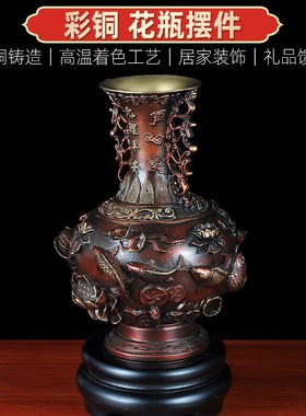 黄铜轻奢花瓶摆件大号家居客厅插花创意摆设家用玄关电视柜装饰品