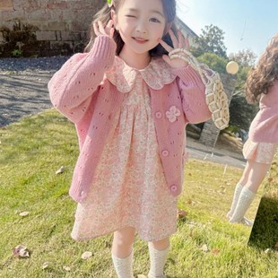 女童毛衣碎花裙子套装春秋款2024新款儿童洋气女孩宝宝春装连衣裙