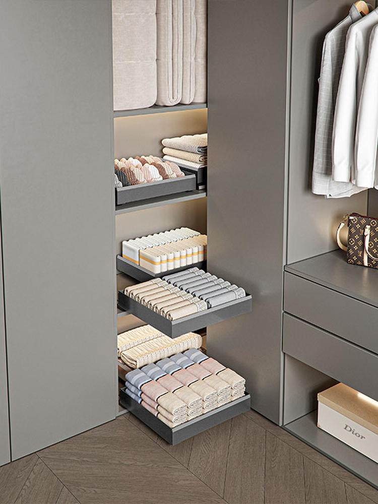 转角衣柜拉篮抽屉式可定制伸缩裤架衣服收纳置物架衣橱抽拉储物篮