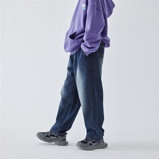 蓝汽水2024冬季新款暖绒牛仔裤男童加绒加厚休闲裤磨白复古蓝长裤