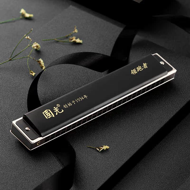 国光24孔领跑者波动音钛铜音簧复音口琴高级专业演奏级