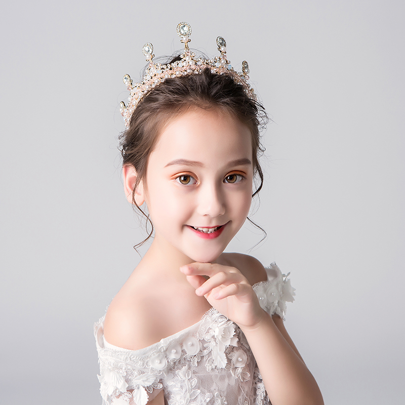 儿童演出晚礼服配饰品王冠发饰头箍花童婚纱头饰女童婚礼生日皇冠