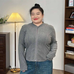 福饮沸别【时髦聚焦】大码女装2024冬拉链修身简约打底开衫2039