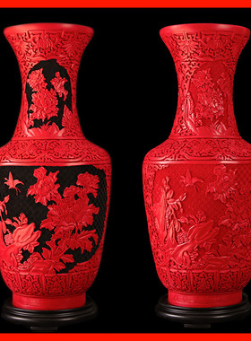 20寸大号扬州漆器红龙花瓶摆件脱胎剔红漆雕特产单位礼品特色礼物