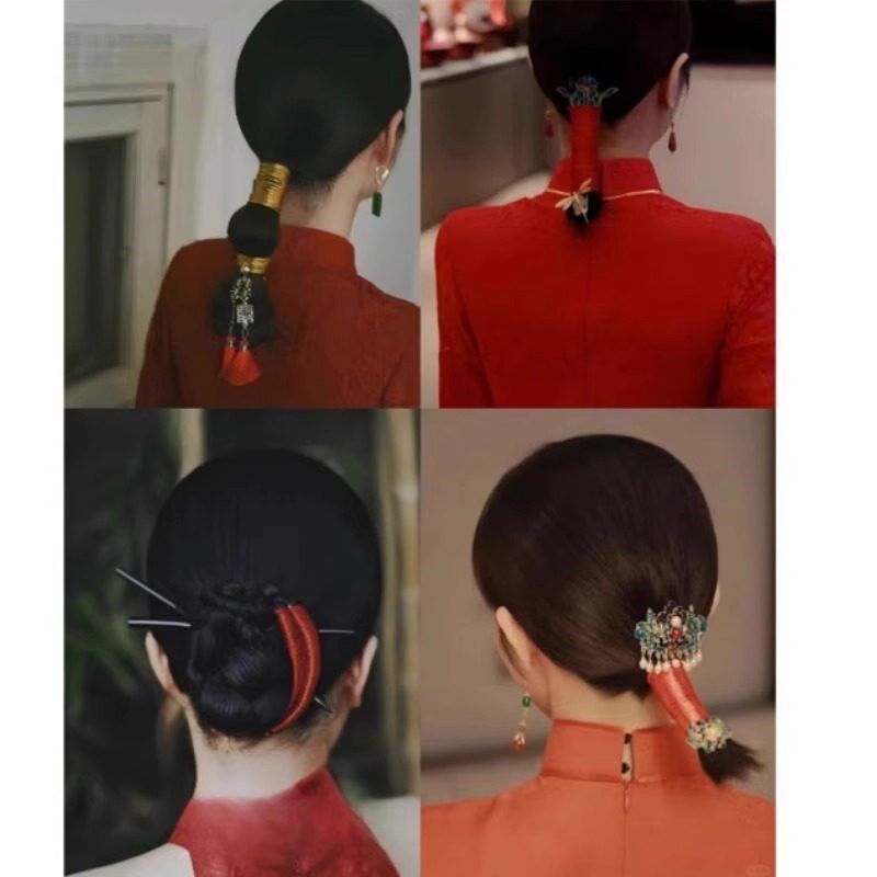 采购产品编织发绳,新娘高髻,金线,红色风格的头绳,马尾头饰,新的