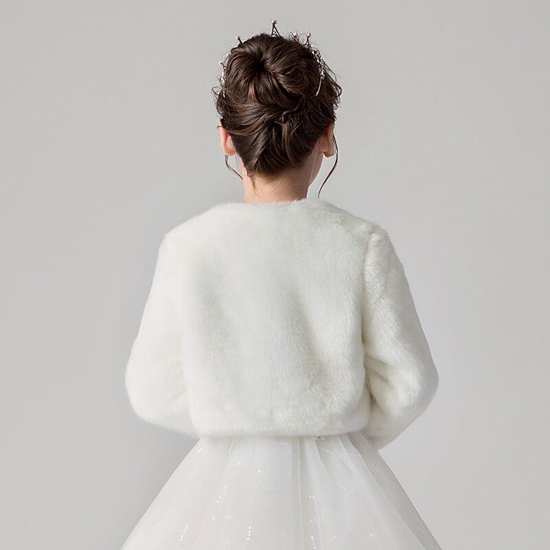 儿童披风斗篷外出秋冬白色加厚加绒女童披肩保暖宝宝公主礼服外套